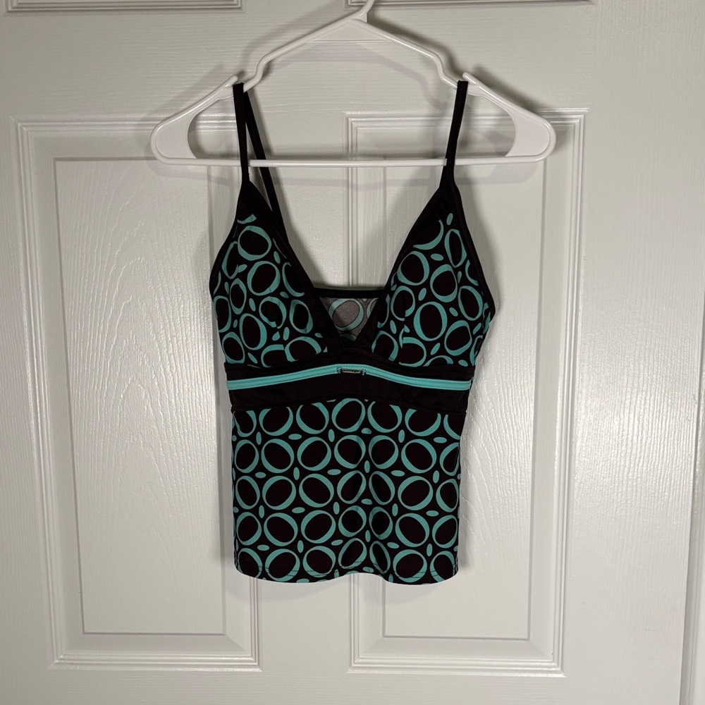 Caribbean Joe Geometric Tankini Swim Top Size 10 Blue Brown